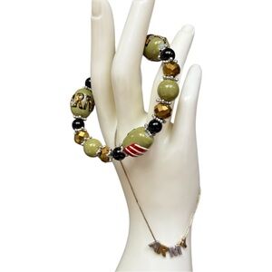 Alex and Ani Sterling Silver Army Bracelet & Stretch Beaded Army Bracelet EUC